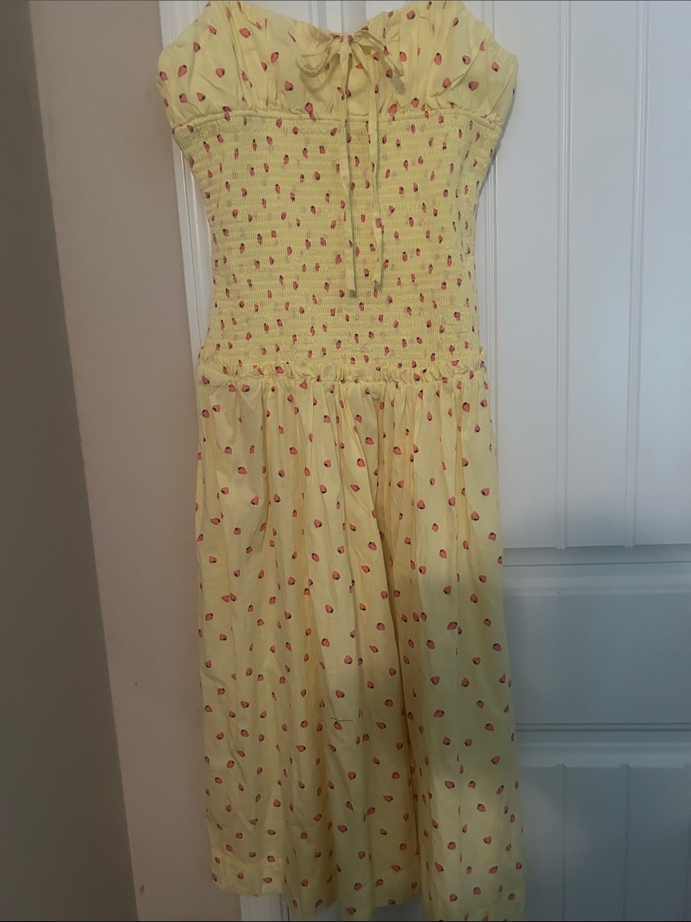 Free People lavender dazeYellow Strawberry-Lemon combo Print smocked Midi Dress